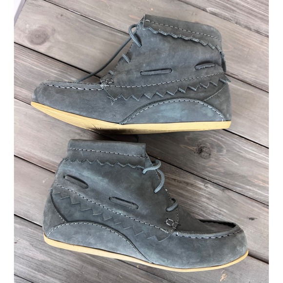 OLIBERTE Grey Suede Moccasin Boots Made in Africa Lace Up Ankle Boots Size 9 - Picture 5 of 9